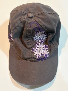 Crazy Shirts Embroidered Floral Strapback Cap in Taupe with Purple Accents